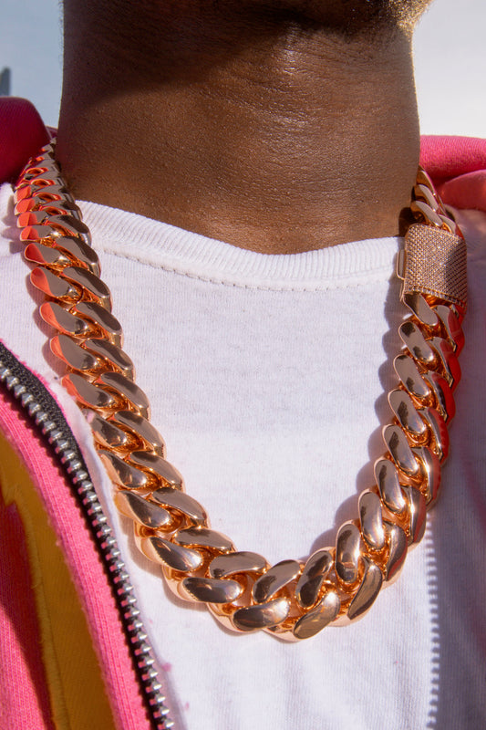 Miami Cuban Rose Gold Plated Chain & Bracelet Set