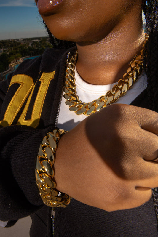 Miami Cuban Gold Plated Chain & Bracelet Set